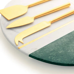 Marble Cheese Board With Gold Knives