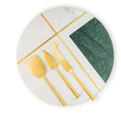 Marble Cheese Board With Gold Knives