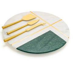 Marble Cheese Board With Gold Knives