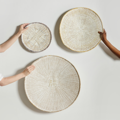 White Washed Flat Baskets/Wall Art - Large