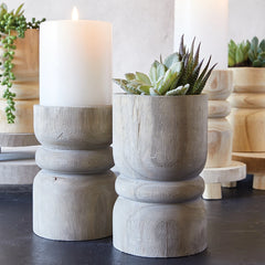 Large Pillar - Grey Paulownia Wood Candle or Succulent Holder