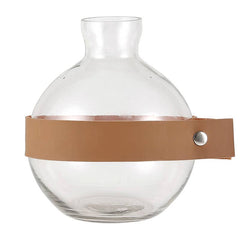 Round Glass + Leather Vase -Natural