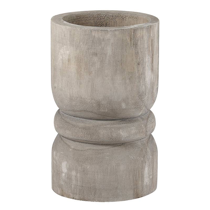 Large Pillar - Grey Paulownia Wood Candle or Succulent Holder