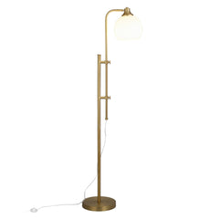 Brass Adjustable Floor Lamp With White Globe Shade - 68"