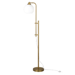 Brass Adjustable Floor Lamp With White Globe Shade - 68"